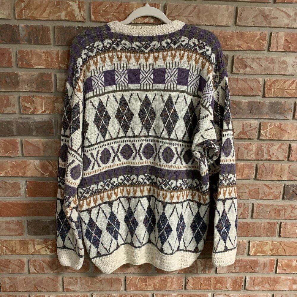 Etchings Medium Cream Purple Crochet Trim Pullover Y2K 90s Grandpa Sweater EUC - Picture 3 of 13